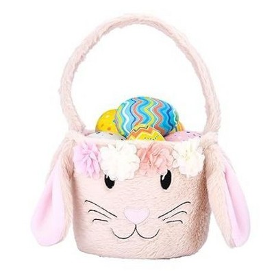 Northlight Plush Rabbit With Floral Bow Easter Figurine - 10.25