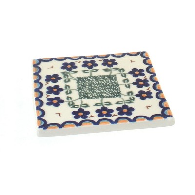 Blue Rose Polish Pottery Aztec Flower Tile