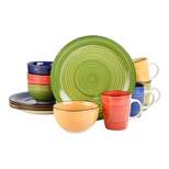 Gibson Home Color Vibes 12 Piece Stoneware Kitchen Dinnerware Set with 4 Dinner Plates, 4 Cereal, and 12 Ounce Mugs, Service for 4, Assorted Colors