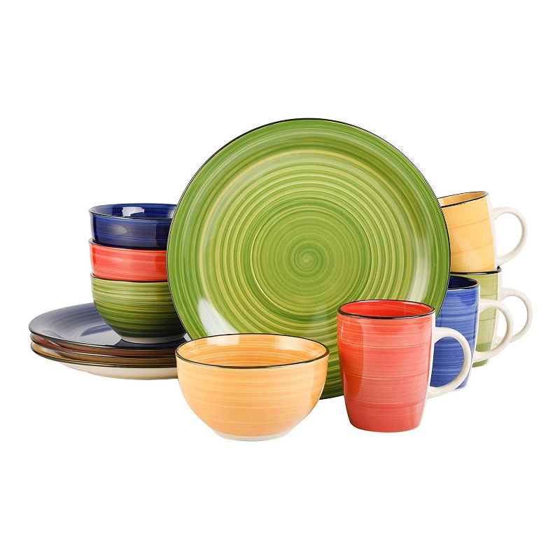 Gibson Home Color Vibes 12 Piece Stoneware Kitchen Dinnerware Set with 4 Dinner Plates, 4 Cereal, and 12 Ounce Mugs, Service for 4, Assorted Colors, 1 of 7
