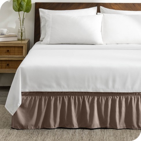 Queen Taupe Adjustable Wrap Around Ruffled Bed Skirt by Bare Home