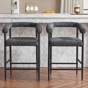 Okak Modern Bar Stools Set of 2, Upholstered Counter Height Chairs with Boucle Fabric and Metal Frame, Kitchen Island Bar Chairs for Dining Room - 1 of 4