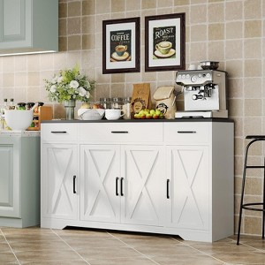 55" Buffet Cabinet, with Drawers Adjustable Shelves and 4 Doors, Sideboard with Storage for Kitchen, Dining Room - 1 of 4