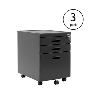 Calico Designs Home Office Organization Drawer File Cabinet, Black (3 Pack)