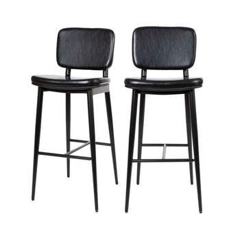 Emma and Oliver Set of 2 LeatherSoft Barstools with Iron Frame-Integrated Footrest
