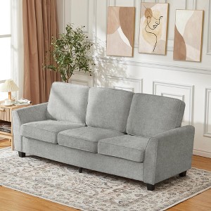 83" Oversized Chenille 3-Seater Sofa – Mid-Century Modern Cloud Couch with Deep Seats, Washable Covers & Armrests for Living Room, Beige - 1 of 4