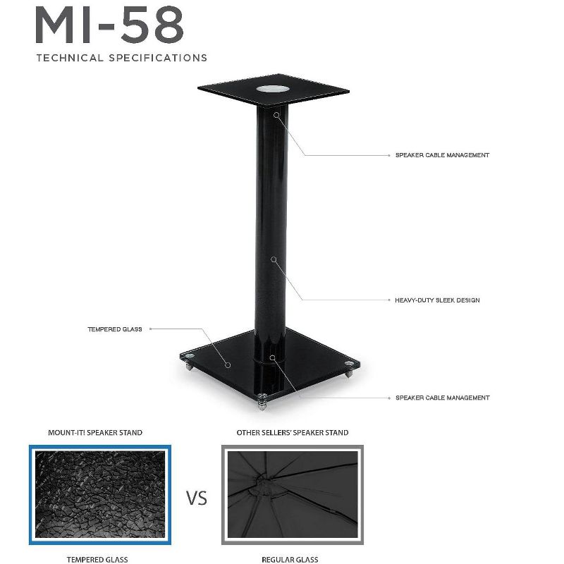 Mount-It! Speaker Floor Stands | Set of Two Stands | 22 Lbs. Weight Capacity | Black, 3 of 10