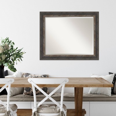 33" x 27" Bark Rustic Char Framed Wall Mirror Brown - Amanti Art