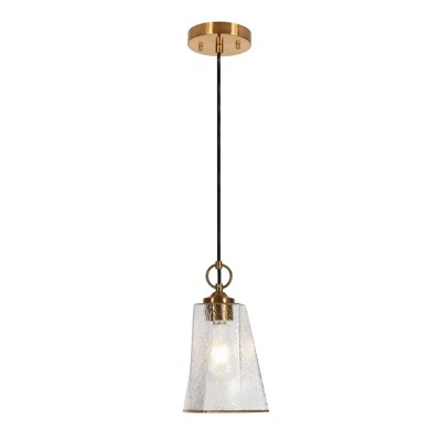 LNC Sallingboe 1-Lights 6.3" Modern Geometric Mini Pendant  Lights, Polished Gold  with Textured Cylinder Glass
