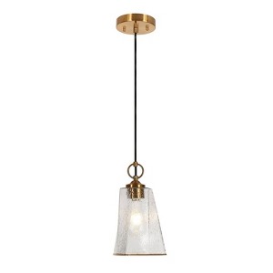 LNC Sallingboe 1-Lights 6.3" Modern Geometric Mini Pendant  Lights, Polished Gold  with Textured Cylinder Glass - 1 of 4