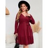 Clearlove Women Plus Size V Neck Wrap Dress High Waist Ruffle Long Sleeve Casual Midi Dress with Belt - 3 of 4