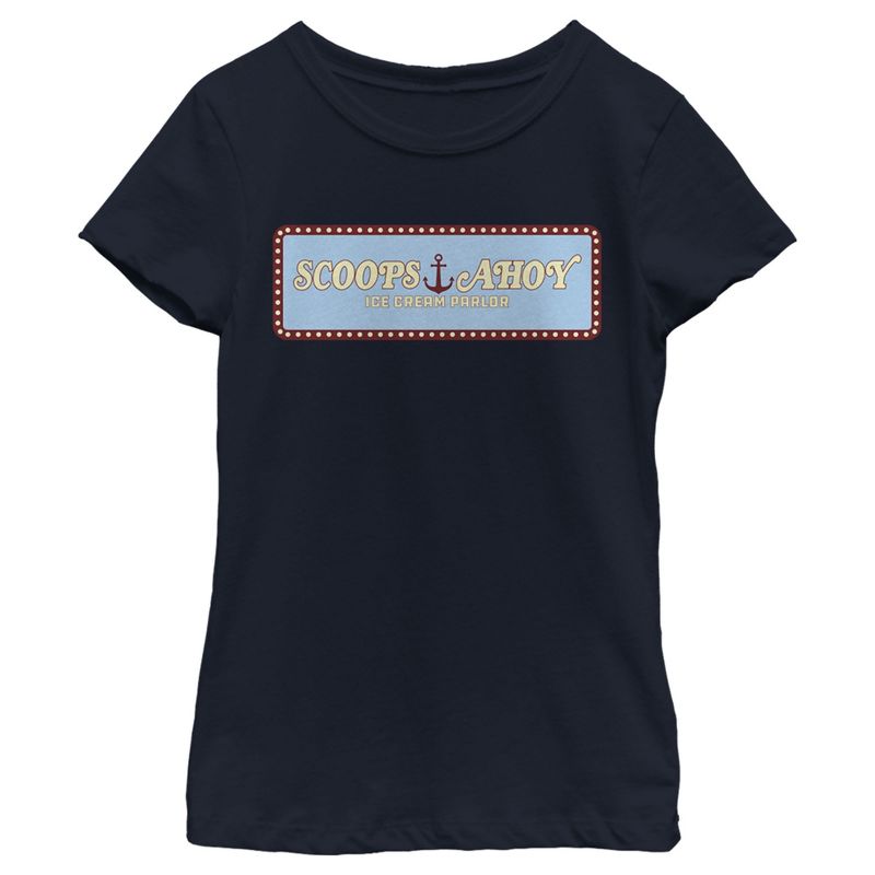 Girl's Stranger Things Scoops Ahoy Logo T-Shirt, 1 of 4