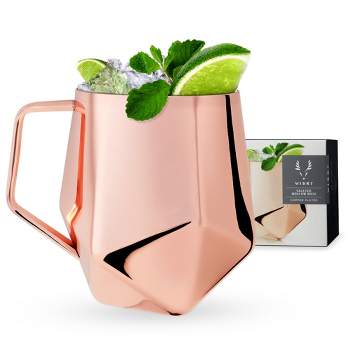 Viski Faceted Moscow Mule Mug, Stainless Steel, Copper Plating, Holds 18 oz, Cocktail Drinkware