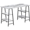 Vynxaria 48" Black Metal Frame Desk White Marble-Look Top Contemporary Shelving - 2 of 4