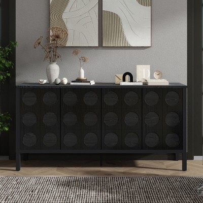 59" Sideboard Buffet Cabinet, Wood Storage Cabinet with Adjustable Shelf, Coffee Bar Cabinet, Modern Console Cabinet for Kitchen Living Room Hallway
