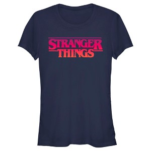 Juniors Womens Stranger Things Pink Logo T-Shirt - 1 of 4