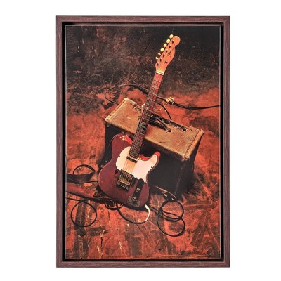 Vintage Guitar and Amp Print on Canvas with Wooden Frame