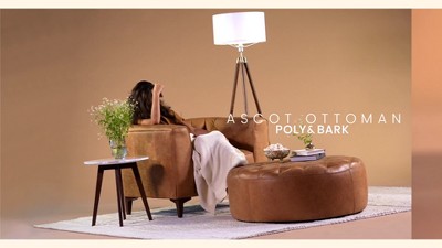 Cognac Tan Round Tufted Leather Ottoman
