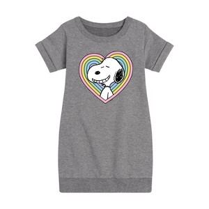 Girls' - Peanuts - Snoopy Heart Graphic Short Sleeve Fleece Dress - 1 of 4