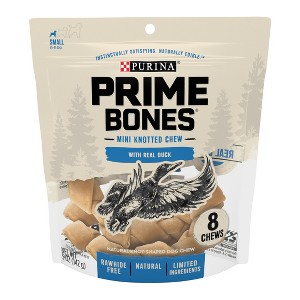 Purina Prime Bones Mini Knotted Rawhide Free with Natural Duck Chewy Dog Treats - 1 of 4