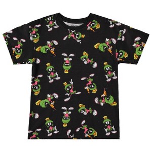 Looney Tunes Mens Marvin Shirt - 90's Classic Looney Tunes Allover T-Shirt (Allover Black, Large) - 1 of 1