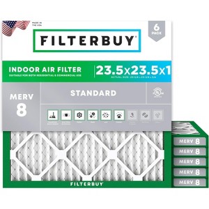 Filterbuy 23.5x23.5x1 Air Filter (6-Pack), Pleated MERV 8 Dust Defense Replacement HVAC AC Furnace Filters (Actual Size: 23.38 x 23.38 x 0.75) - 1 of 4