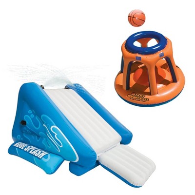 Intex Kool Splash Inflatable Swimming Pool Water Slide & Giant Basketball Hoop