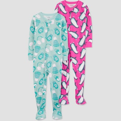 Image of Carter's Just One You® Toddler Girls' Long Sleeve Winter Footed Pajama - Pink/Blue 18M