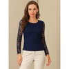 Allegra K Women's Slim Fit Sheer-Long-Sleeves Flower Embroidery Lace Top - 3 of 4