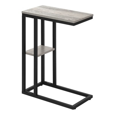 Monarch Specialties Accent Table C-Shaped End Side Snack Living Room Bedroom Metal Laminate Grey Black Contemporary Modern