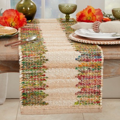 Rainbow Rhythm Multicolored Cotton Geometric Table Runner, 14"x72"