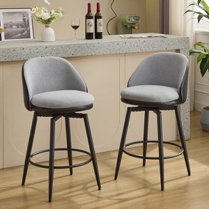 Counter Height Bar Stools Set of 2, 26 Inch Swivel Barstools with Back and Metal Legs for Kitchen Counter, Modern Upholstered Stools Island Chairs - 1 of 4