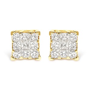 Haus of Brilliance 14K Yellow Gold 1/2 Cttw Princess-Cut Diamond 9 Stone Square Stud Earrings - 1 of 4