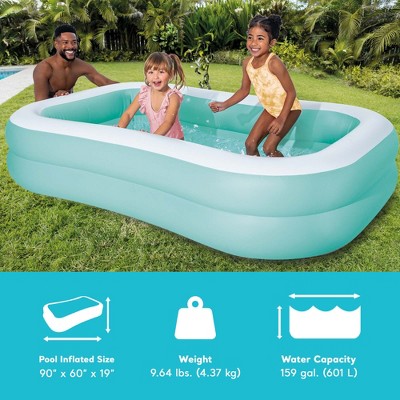Aqua and White Rectangular Inflatable Family Pool, 90" x 60" x 19"