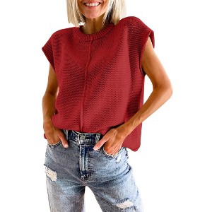 BLUEMING Womens Tank Tops Cap Sleeves Casual Crew Neck Loose Fit Knit Lightweight Pullover Sweater - 1 of 4