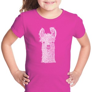 LA Pop Art Girl's Word Art T-shirt - Llama - 1 of 4
