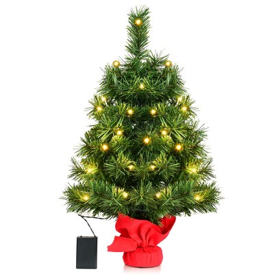 Timer BCP 24in Pre-Lit Snow Flocked Tabletop Christmas Tree w/ 30 LED Lights 