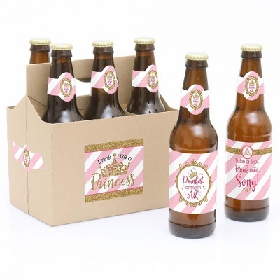 Big Dot of Happiness Little Princess Crown - Pink & Gold Princess Baby Shower or Birthday Party Decorations - 6 Beer Bottle Label Stickers & 1 Carrier