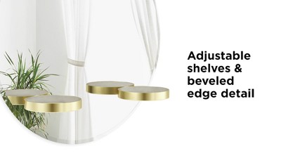 Frameless Round Wall Mirror with Brass Shelves
