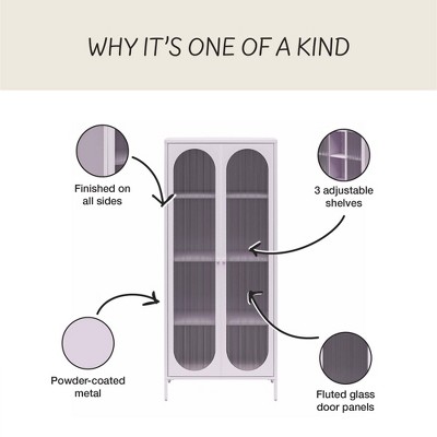Lilac Tall Metal Accent Cabinet with Fluted Glass Doors