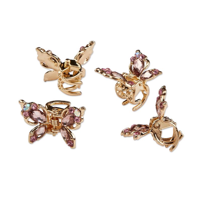 sc&#252;nci be-&#252;-tiful Rhinestone Embellished Butterfly Mini Claw Clips - Pink/ Gold - 4pcs, 5 of 7