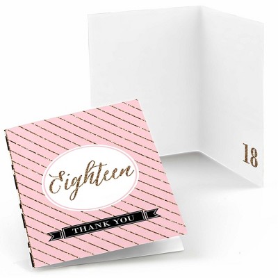 Big Dot of Happiness Chic 18th Birthday - Pink, Black and Gold - Birthday Party Thank You Cards (8 count)