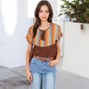 Anna-Kaci Women's Short Sleeve Boho Peasant Top with Tie Front and Striped Print - 3 of 4