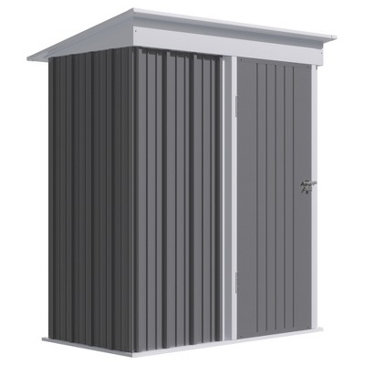 Gray Metal Outdoor Storage Shed with Shelving
