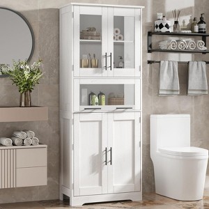 67" Freestanding Storage Cabinet - Glass Door Pantry with Adjustable Shelves for Kitchen/Laundry Room/Home Office - 1 of 4