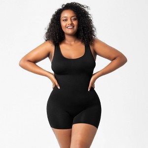 Whizmax Womens Yoga Romper Ribbed Athletic Jumpsuits One Piece Bodysuit Square Neck Tank Tops Exercise Unitard,L,Black - 1 of 4