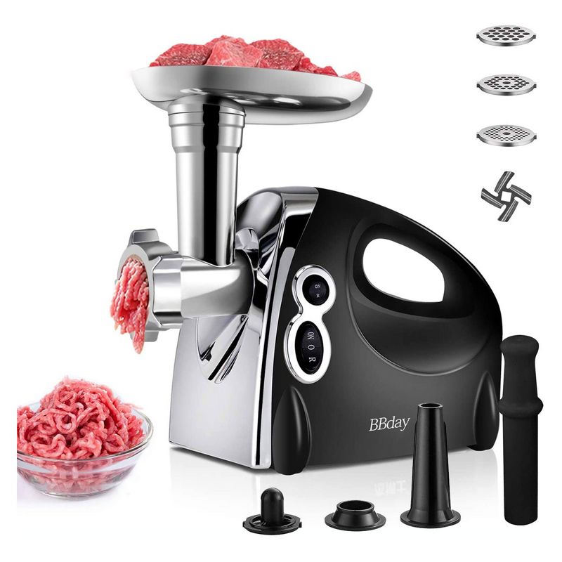 BBday Electric Multifunctional Heavy Duty Meat Grinder and Mincer with 3 Grinding Plates, Stainless Steel Blade, and Kubbe and Sausage Kit, 1 of 6