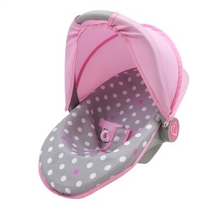 Cotton Candy Pink 3-In-1 Doll Car Seat in Grey Polka Dots, Fits Dolls Up to 18" - 1 of 4