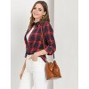 Allegra K Women's Plaid Button Down Collar Long Sleeve Top - 3 of 4