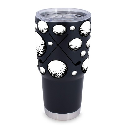 100 North 30 Ounce Stainless Steel On the Go Travel Tumbler With Push Top Lid, Golf Ball and Clubs Black